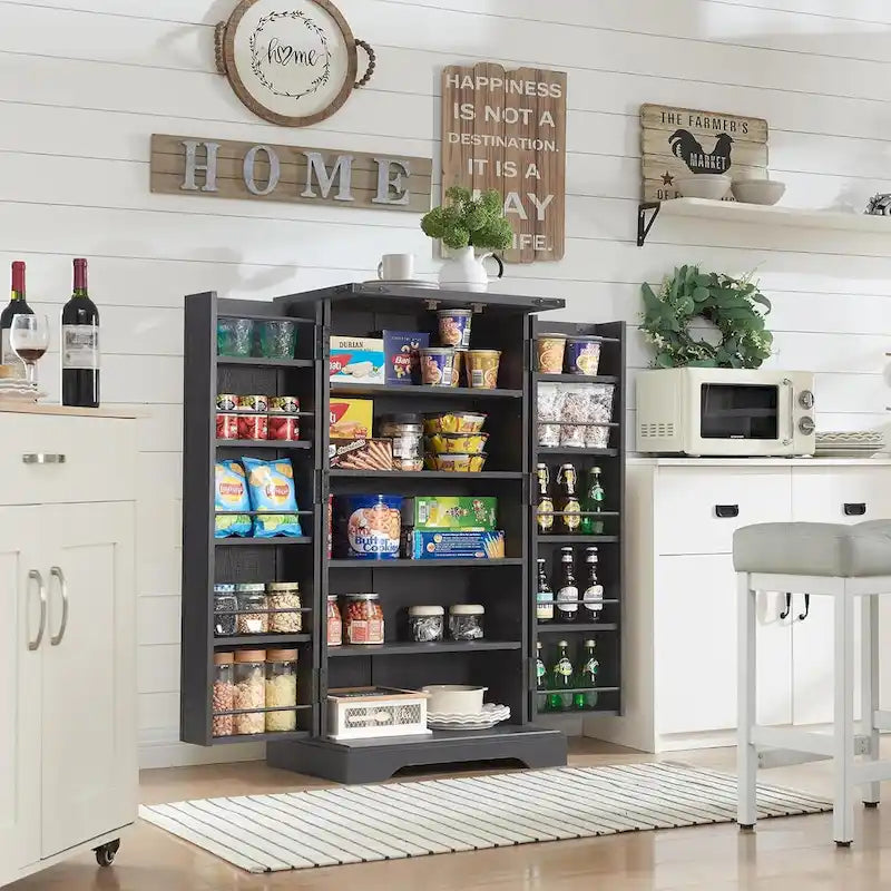 47 Farmhouse Kitchen Pantry, Storage Cabinet with Barn Doors - N/A