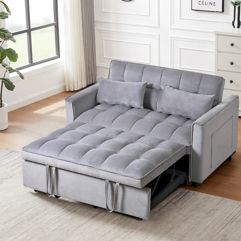 Modern Velvet Futon Loveseat with Reclining Backrest & Pockets, Seats 2 鈥?Dark Gray / Light Gray / Blue / Black
