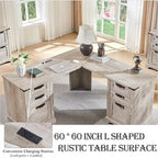 60 Farmhouse L Shaped Executive Desk, Wood Corner Desk, Computer Desk