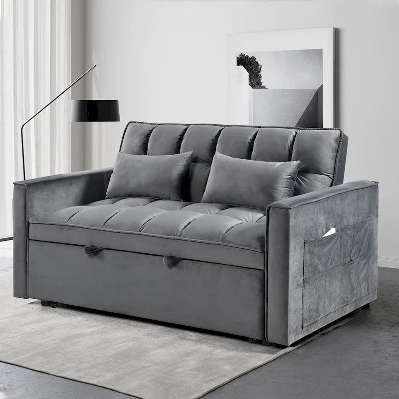 Modern Velvet Futon Loveseat with Reclining Backrest & Pockets, Seats 2 鈥?Dark Gray / Light Gray / Blue / Black