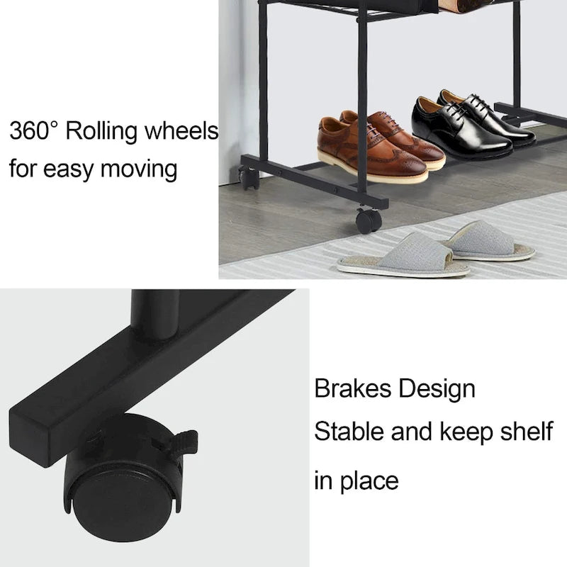 Rolling Garment Rack Clothes Metal Stand Shelf