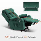 MCombo Large Power Lift Recliner with Extended Footrest for Big and Tall Elderly People, Hand Remote, Cup Holders, Fabric 7426