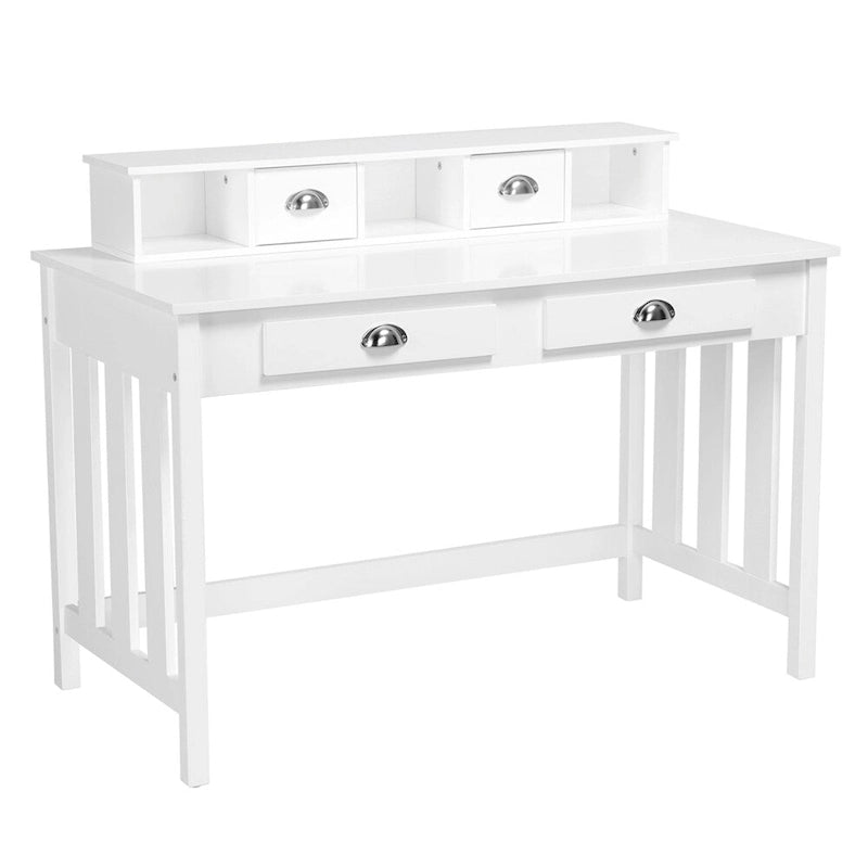 Yaheetech Writing Computer Desk, Modern Work Station with Removable Floating Organizer, 4 Drawers, Pine Wood Legs