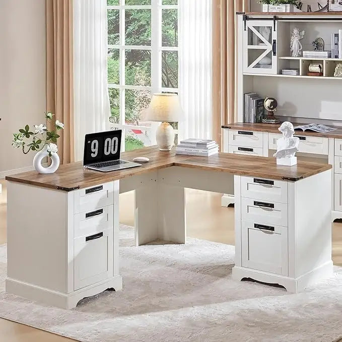 60 Farmhouse L Shaped Executive Desk, Wood Corner Desk, Computer Desk