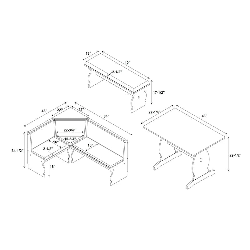 Hannah Breakfast Nook 3-piece Dining Set