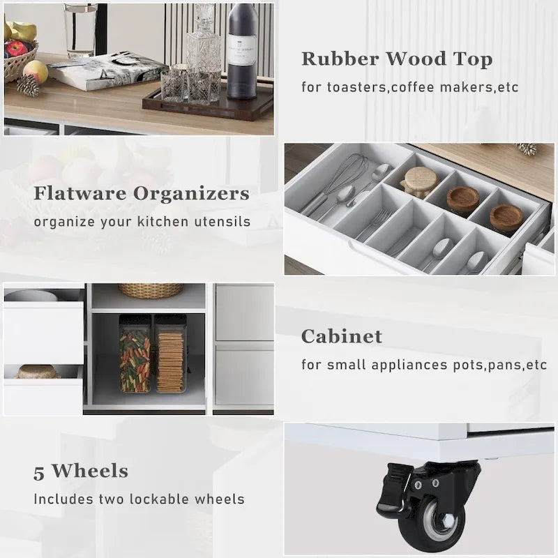 53 in. W Kitchen Island with Countertop and Drawers - N/A