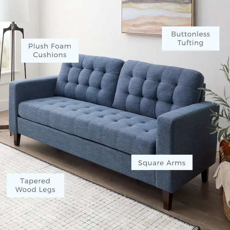 Brookside Brynn 76-in. Square-arm Faux Leather/Velvet/Fabric Sofa
