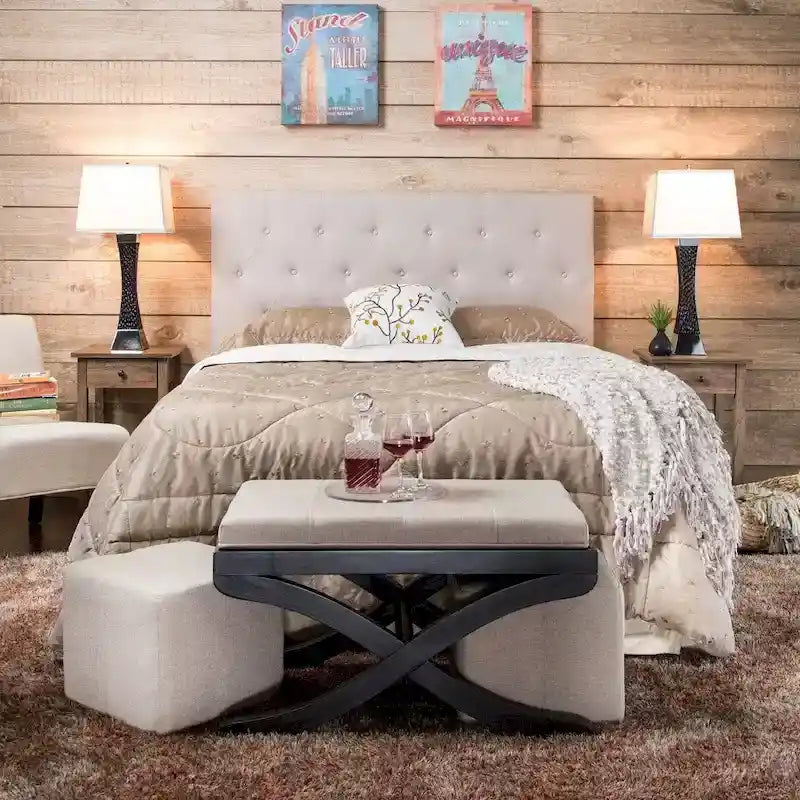 Furniture of America Zele Modern Ivory Linen Adjustable Headboard