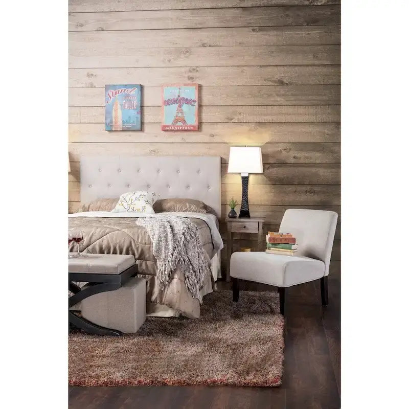 Furniture of America Zele Modern Ivory Linen Adjustable Headboard