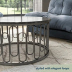Lars Modern Round Coffee Table with Marble Top, Metal Legs, Sturdy Decorative Metal Base by Furniture of America