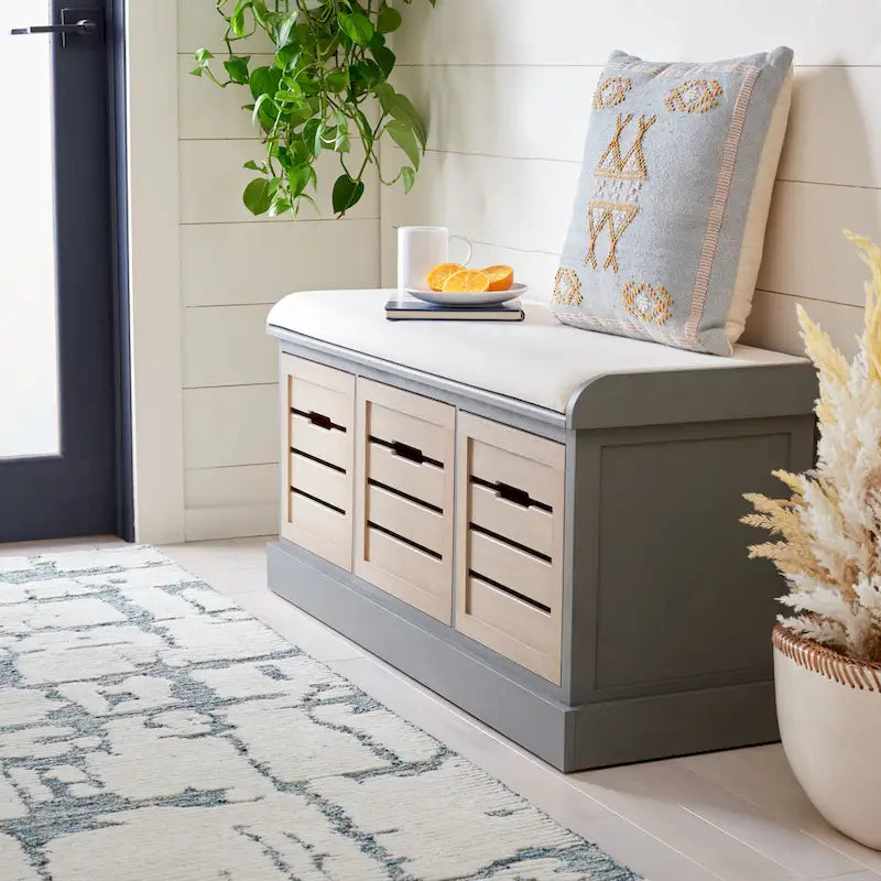 SAFAVIEH Mozella 3-Drawer Cushion Bench - 42 W x 15 D x 20 H - 42Wx15Dx20H