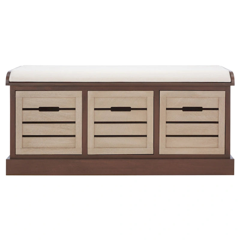 SAFAVIEH Mozella 3-Drawer Cushion Bench - 42 W x 15 D x 20 H - 42Wx15Dx20H