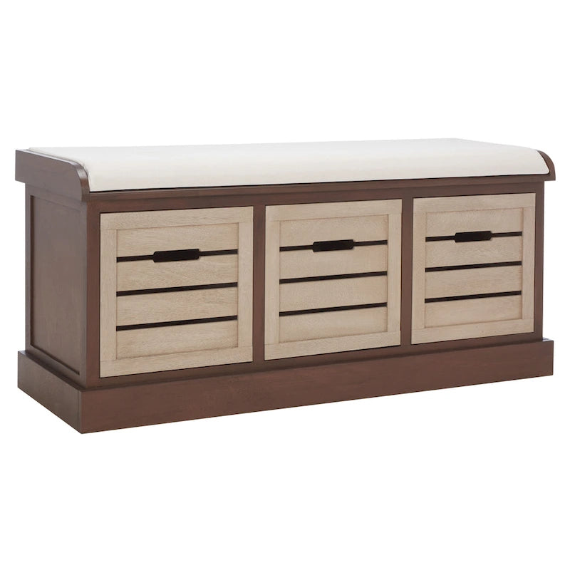 SAFAVIEH Mozella 3-Drawer Cushion Bench - 42 W x 15 D x 20 H - 42Wx15Dx20H