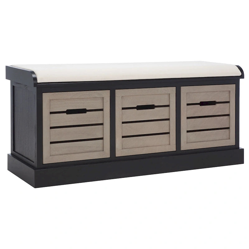 SAFAVIEH Mozella 3-Drawer Cushion Bench - 42 W x 15 D x 20 H - 42Wx15Dx20H
