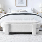 Linen Fabric Upholstered Bench with Large Storage Space for the Living Room, Entryway and Bedroom,White