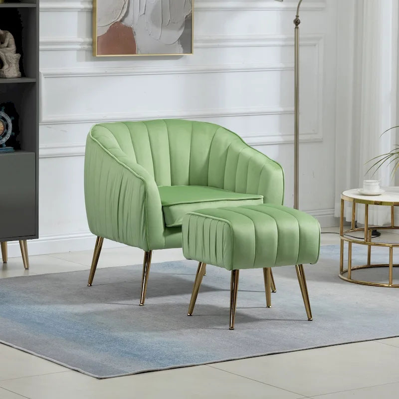 Velvet Tufted Accent Chair with Ottoman - 28.94 x 28.94 x 28.94