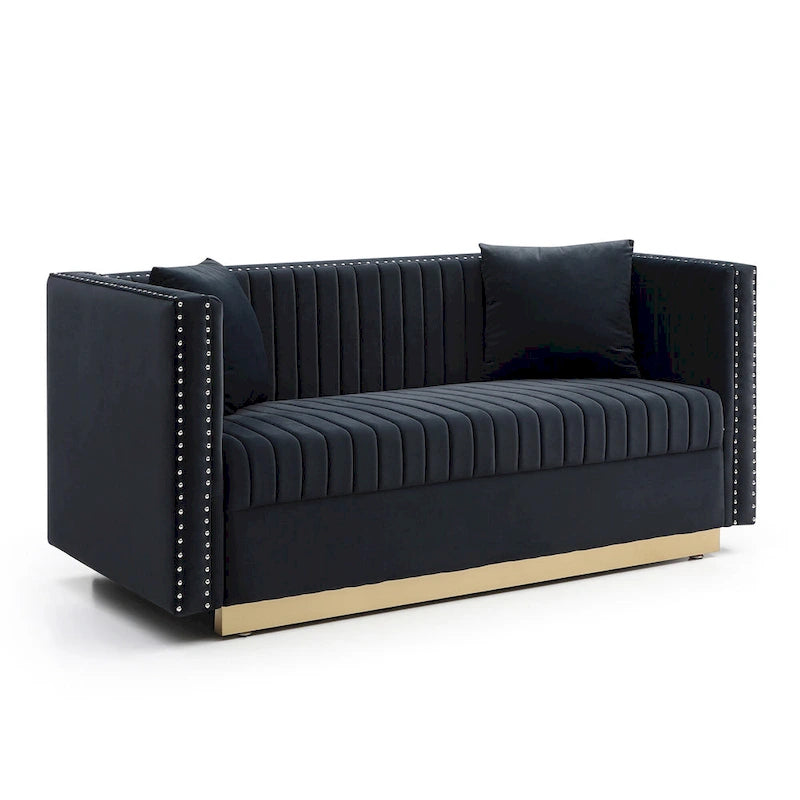 Contemporary Vertical Channel Tufted Velvet Sofa Loveseat - 61.40 x 28.00 x 28.00