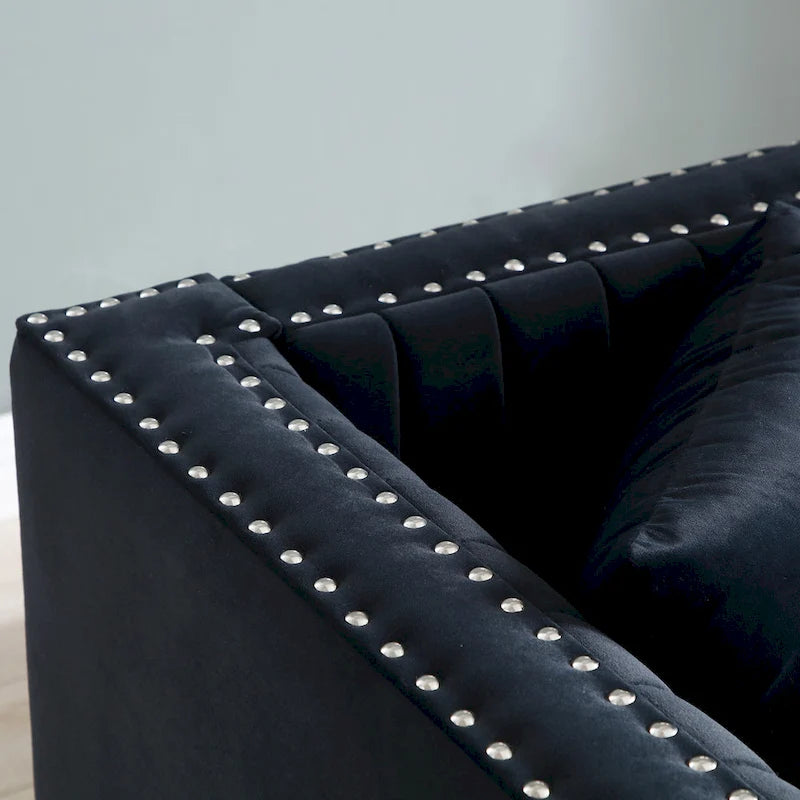 Contemporary Vertical Channel Tufted Velvet Sofa Loveseat - 61.40 x 28.00 x 28.00