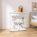 Two-door Glass Display Cabinet 2 Shelves with Door, Floor Standing Curio Bookshelf for Living Room Bedroom Office