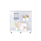 Two-door Glass Display Cabinet 2 Shelves with Door, Floor Standing Curio Bookshelf for Living Room Bedroom Office