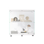 Two-door Glass Display Cabinet 2 Shelves with Door, Floor Standing Curio Bookshelf for Living Room Bedroom Office