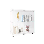 Two-door Glass Display Cabinet 2 Shelves with Door, Floor Standing Curio Bookshelf for Living Room Bedroom Office