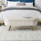 Ottoman Oval Storage Bench,Rubber Wood Legs, Beige