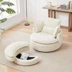 Oversized Swivel Barrel Chair with moon storage ottoman