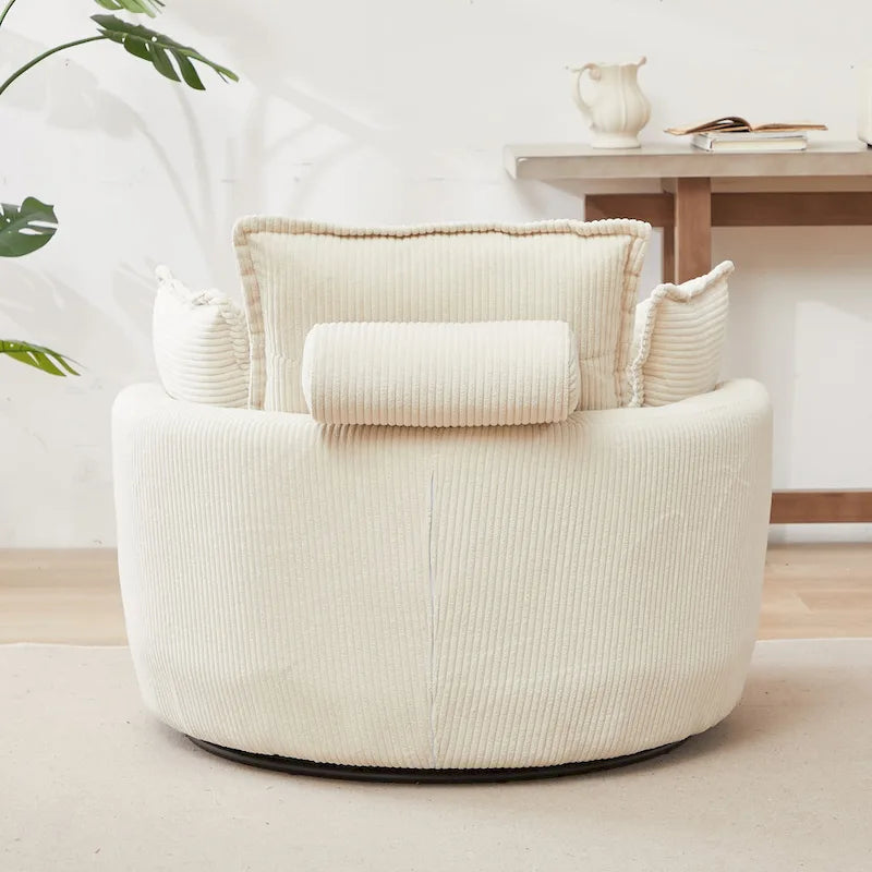Oversized Swivel Barrel Chair with moon storage ottoman