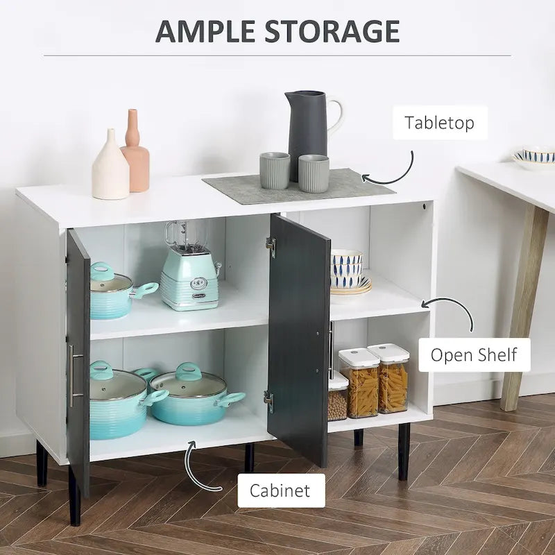 HOMCOM Buffet Cabinet, Storage Sideboard with Adjustable Shelf, Free Standing 2-Door Kitchen Cupboard, Hallway, Grey