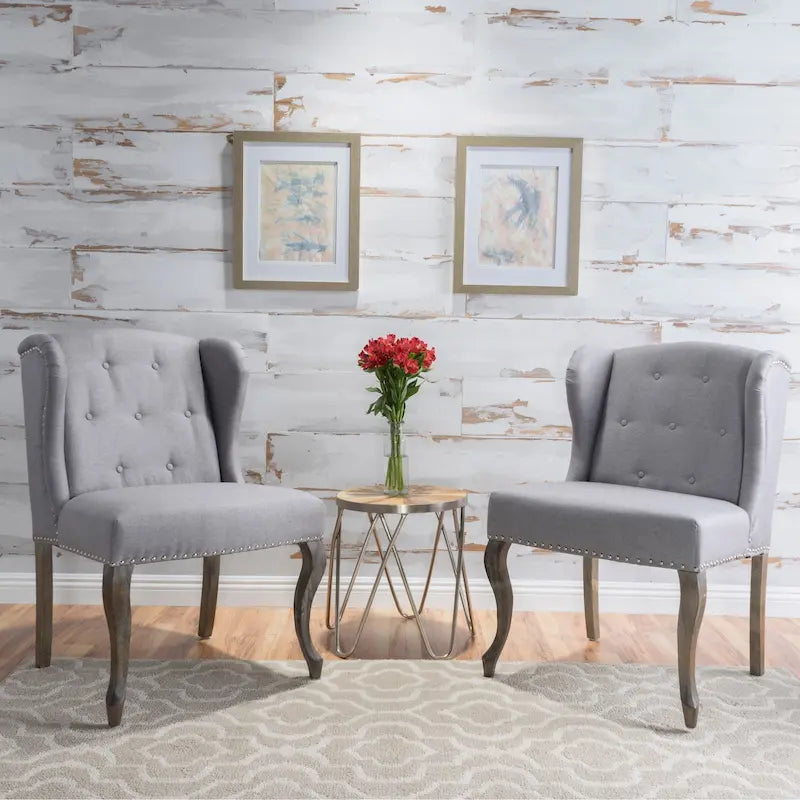 Niclas Wing Back Studded Fabric Accent Chairs (Set of 2) by Christopher Knight Home