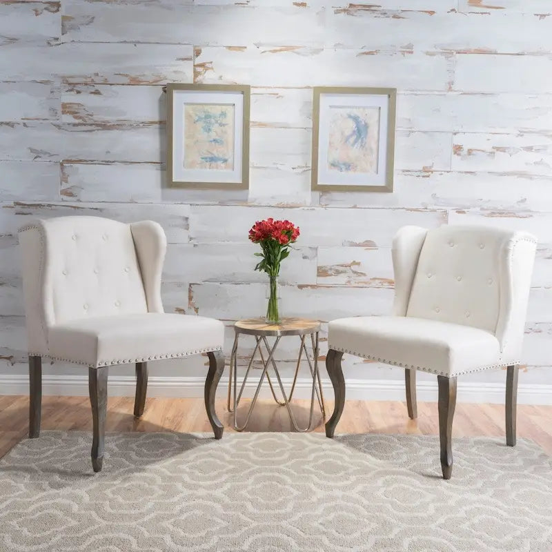 Niclas Wing Back Studded Fabric Accent Chairs (Set of 2) by Christopher Knight Home