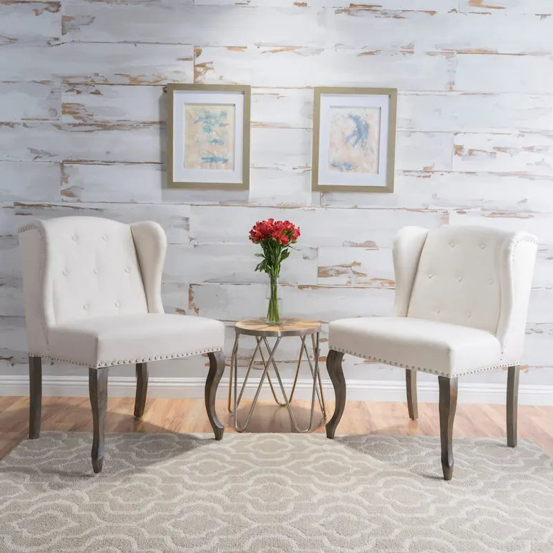 Niclas Wing Back Studded Fabric Accent Chairs (Set of 2) by Christopher Knight Home