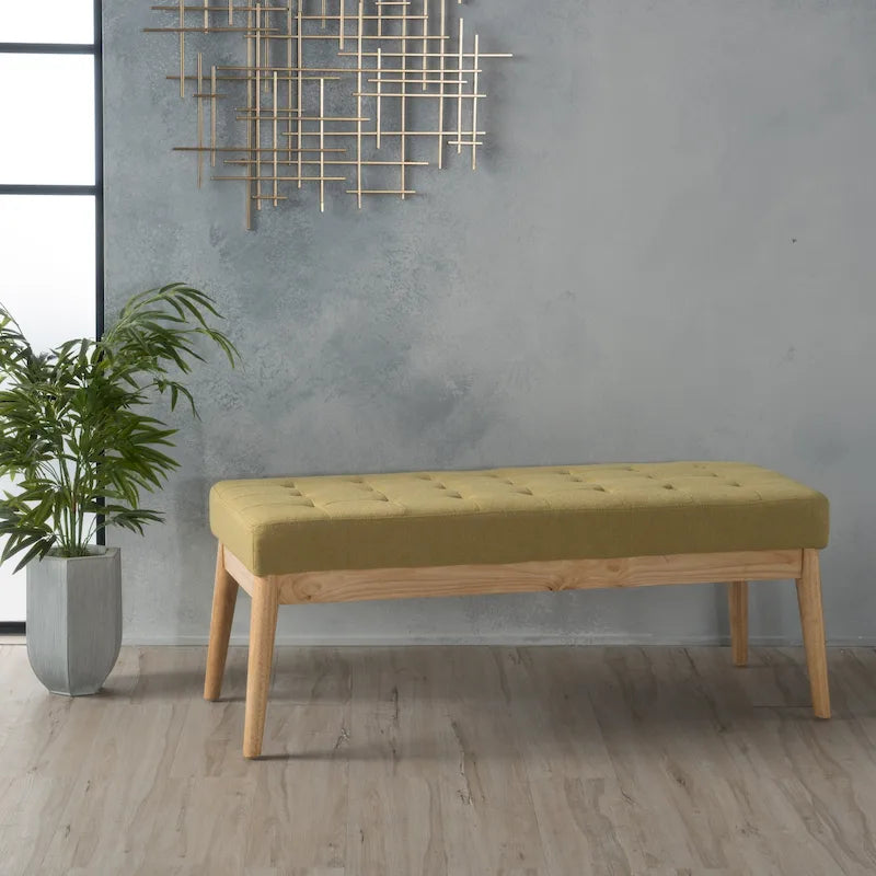 Saxon Mid-century Tufted Fabric Ottoman Bench by Christopher Knight Home - 43.00 L x 15.75 W x 17.00 H