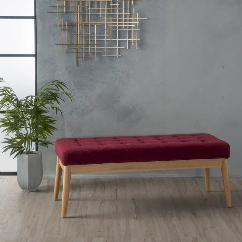 Saxon Mid-century Tufted Fabric Ottoman Bench by Christopher Knight Home - 43.00 L x 15.75 W x 17.00 H
