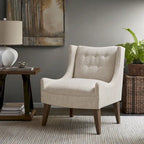 Beige-colored button-down fabric lounge chair