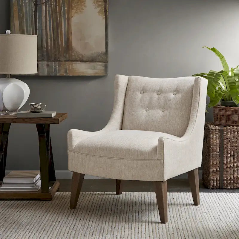 Beige-colored button-down fabric lounge chair