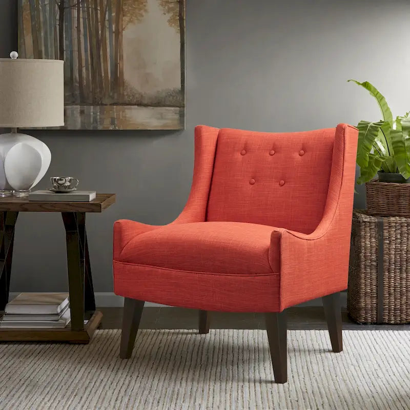 Beige-colored button-down fabric lounge chair