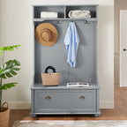 Coastal Style Hall Tree Entryway Bench with Shelves and Shoe Cabinets