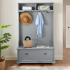 Coastal Style Hall Tree Entryway Bench with Shelves and Shoe Cabinets