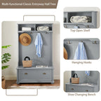 Coastal Style Hall Tree Entryway Bench with Shelves and Shoe Cabinets