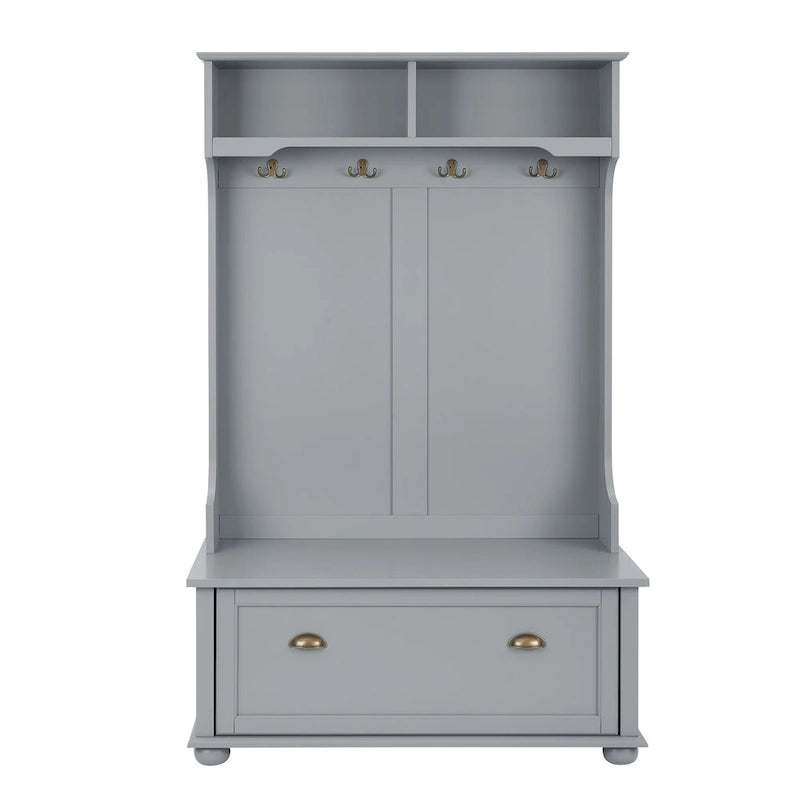 Coastal Style Hall Tree Entryway Bench with Shelves and Shoe Cabinets