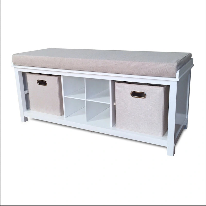 John Louis Home Solid Wood Entryway Bench with 4 Shoe Cubbies White