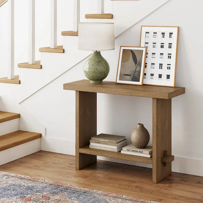 Nathan James Virgo Farmhouse 2-Tier Console Table in Wire-Brushed Wood Finish
