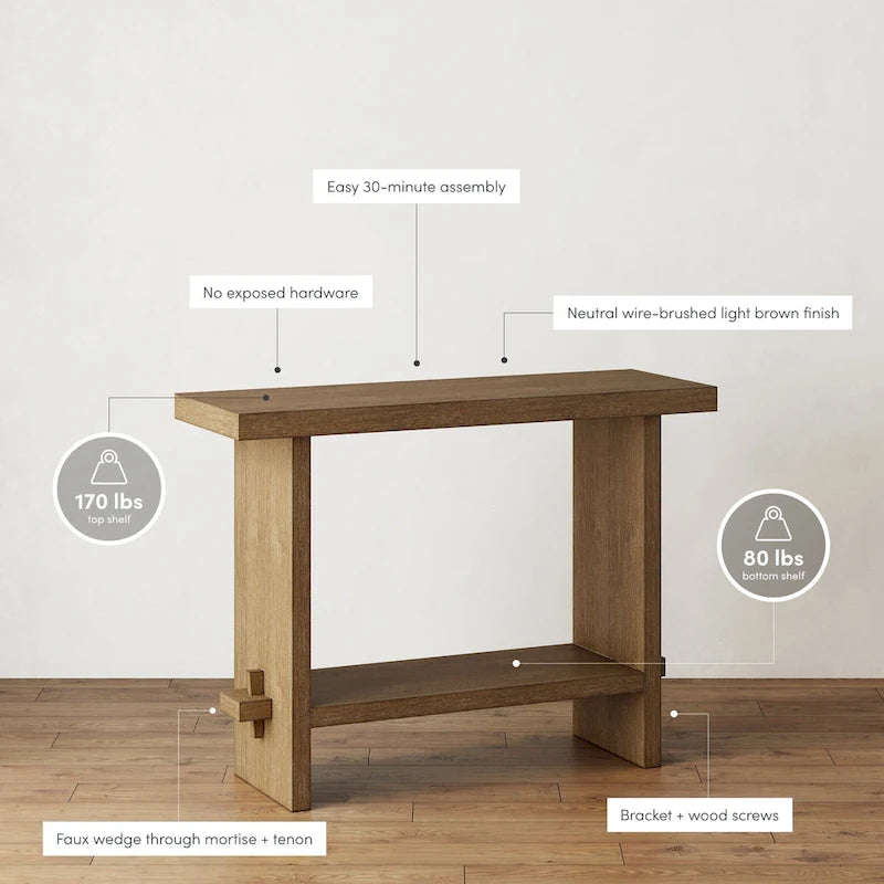 Nathan James Virgo Farmhouse 2-Tier Console Table in Wire-Brushed Wood Finish