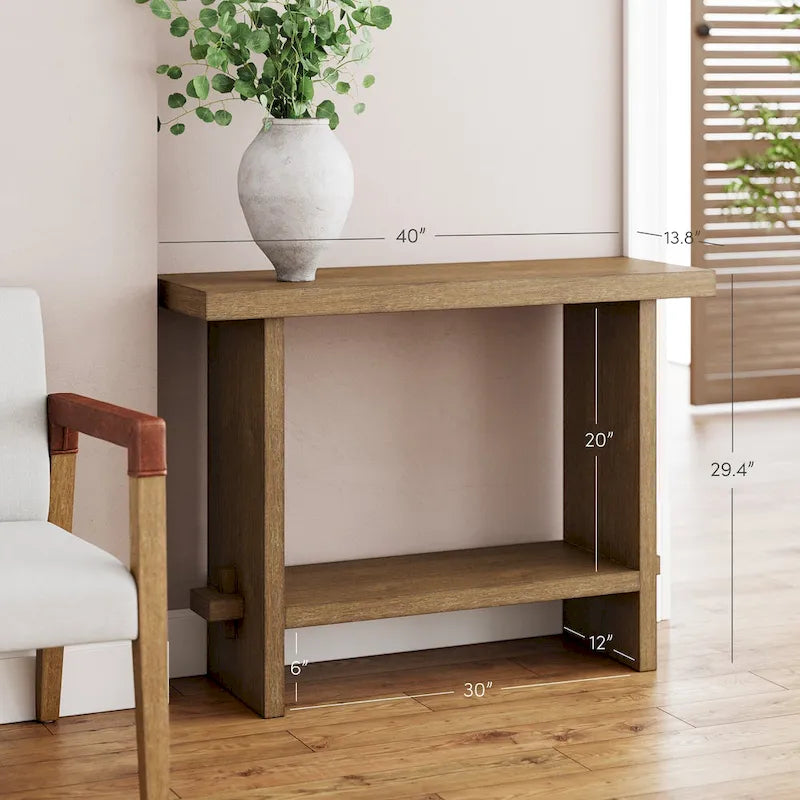 Nathan James Virgo Farmhouse 2-Tier Console Table in Wire-Brushed Wood Finish