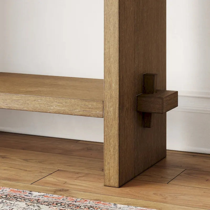Nathan James Virgo Farmhouse 2-Tier Console Table in Wire-Brushed Wood Finish