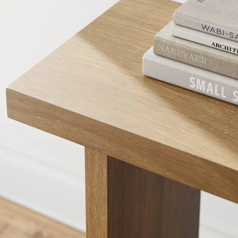 Nathan James Virgo Farmhouse 2-Tier Console Table in Wire-Brushed Wood Finish