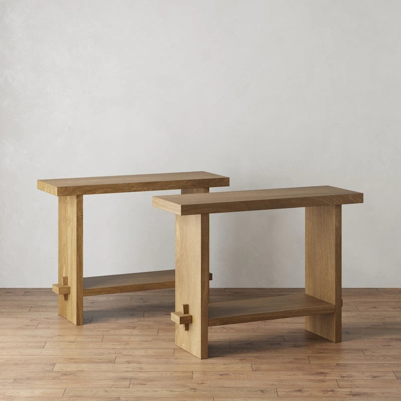 Nathan James Virgo Farmhouse 2-Tier Console Table in Wire-Brushed Wood Finish