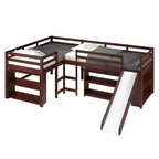 Double Twin L-Shaped Slide Loft Bedroom Set in Dark Cappuccino